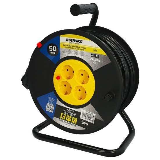 Extensible Industrial 4 Tomas 50 Metros 3 x 1,5 mm, con Protección Sobrecarga al por Mayor | Almacén de Ferretería