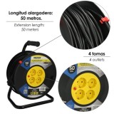 Extensible Industrial 4 Tomas 50 Metros 3 x 1,5 mm, con Protección Sobrecarga al por Mayor | Almacén de Ferretería