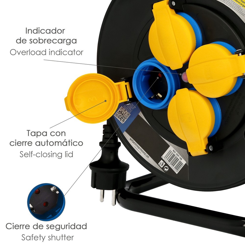 Extensible Industrial 50 metros Protección IP44 Con Tapas, Extensible Electrico, Enrollacables, Alaragadera, Cable Extensible al