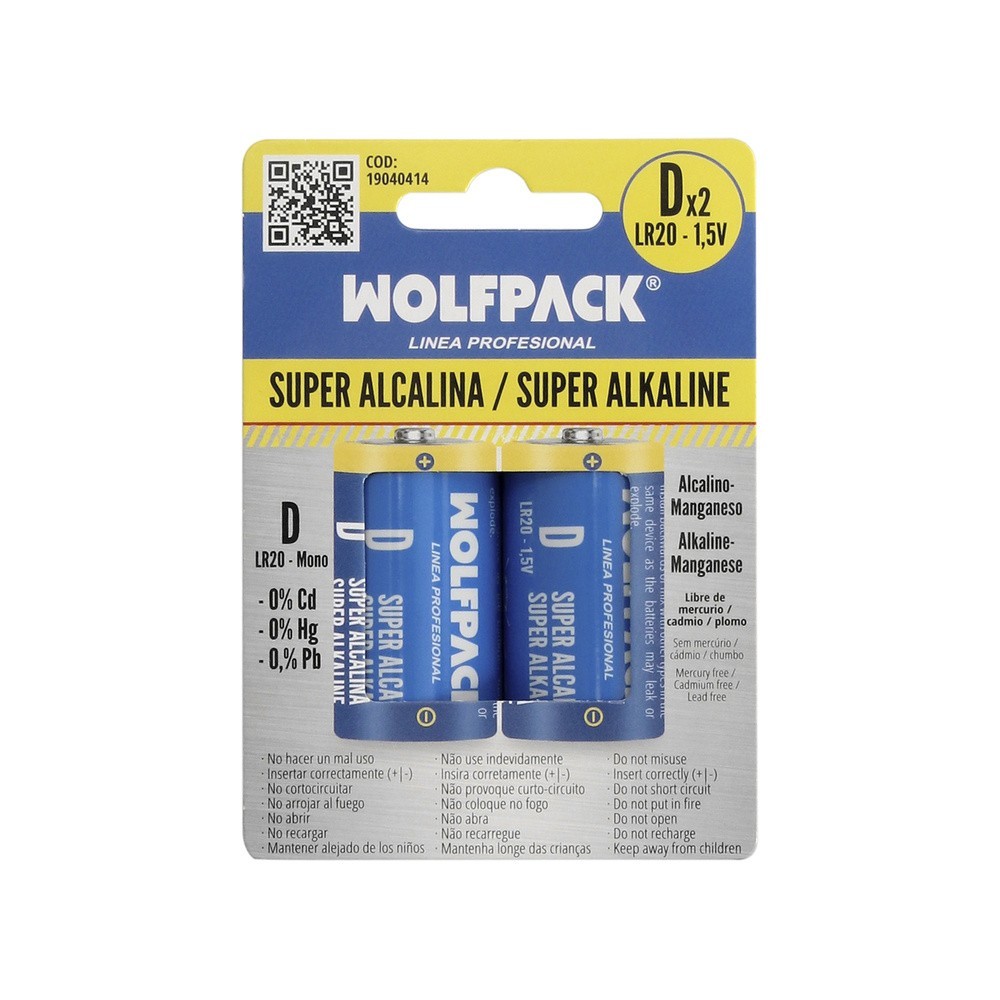 Pila Wolfpack Alcalina D - LR20 (Blister 2 Piezas) al por Mayor | Almacén de Ferretería