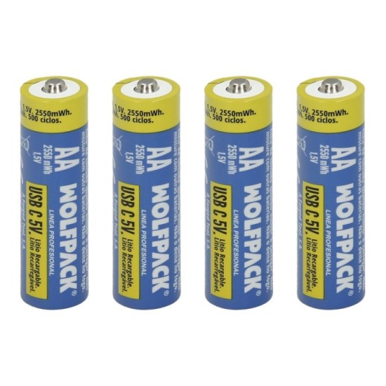 Pila Litio Recargable "AA" 1,5V USB-C (4 Unidades) al por Mayor | Almacén de Ferretería