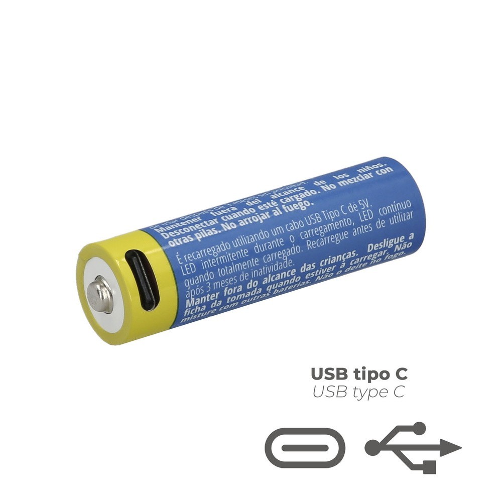 Pila Litio Recargable "AA" 1,5V USB-C (4 Unidades) al por Mayor | Almacén de Ferretería