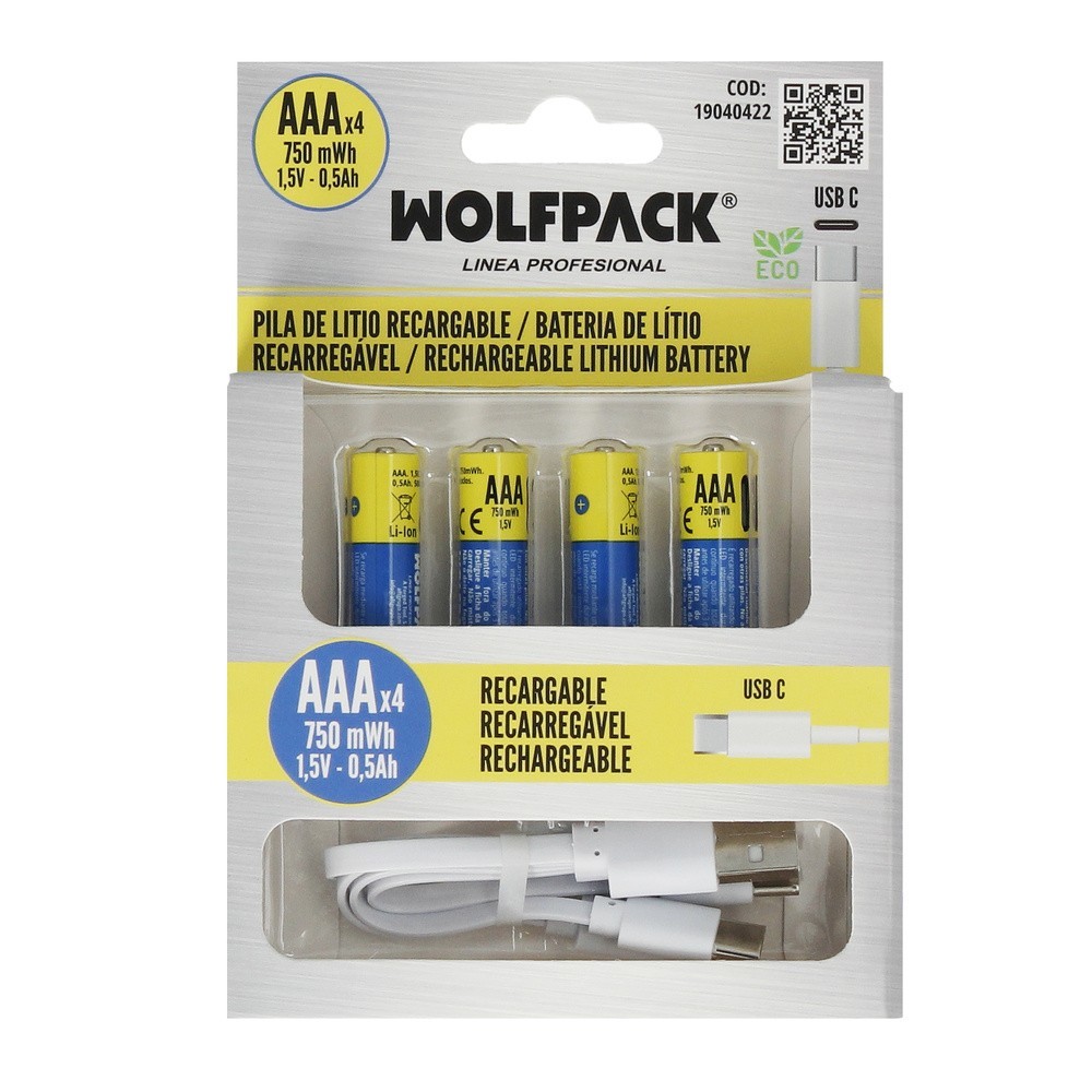 Pila Litio Recargable "AAA" 1,5V USB-C (4 Unidades) al por Mayor | Almacén de Ferretería