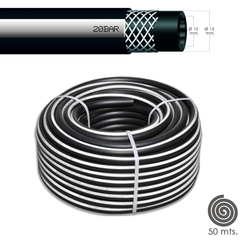Manguera Aire Comprimido Negro   10 x 19 mm, 20 bares Rollo 50 metros