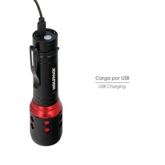 Linterna LED De Mano Mini Aluminio Recargable USB (1,200 mah) 500 Lumenes 5 Watt, Con Función Zoom y Clip Sujeción al por Mayor 