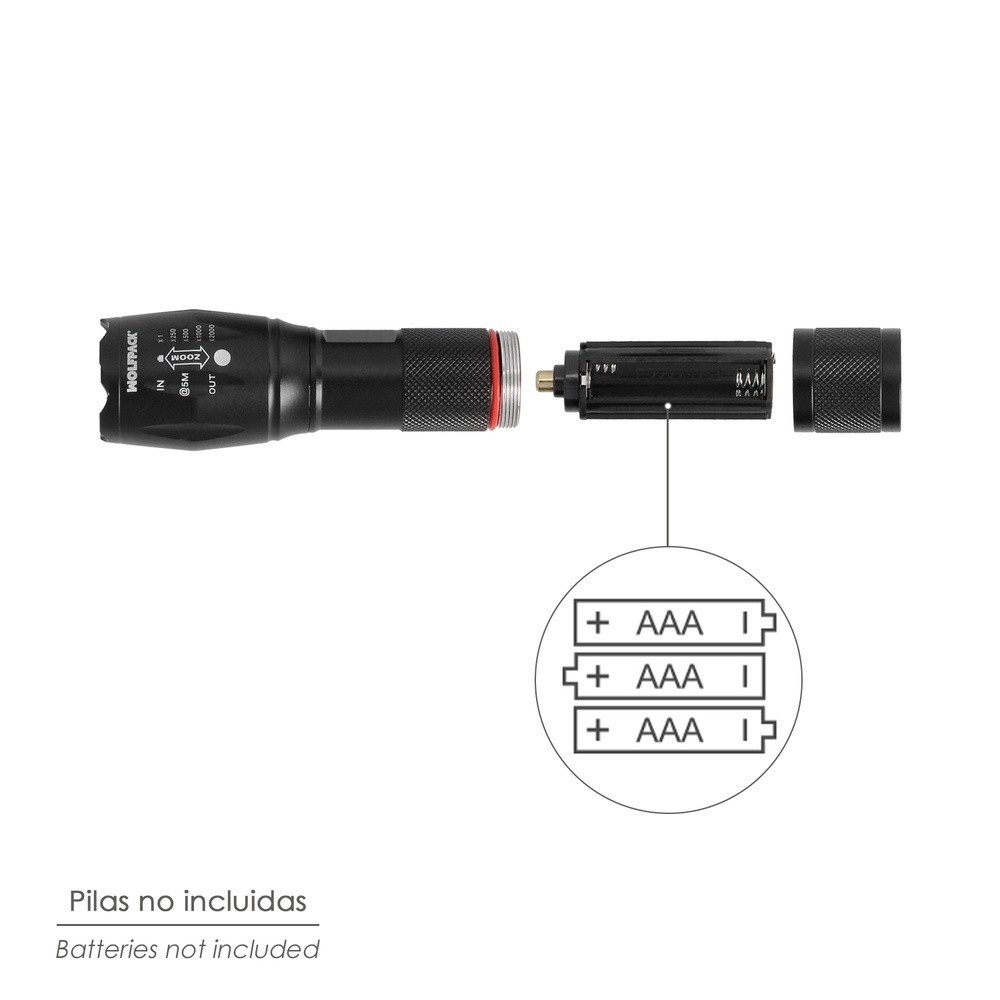 Linterna LED De Mano Aluminio A Pilas (3 AAA) 300 Lumenes 5 Watt, Con Zoom al por Mayor | Almacén de Ferretería