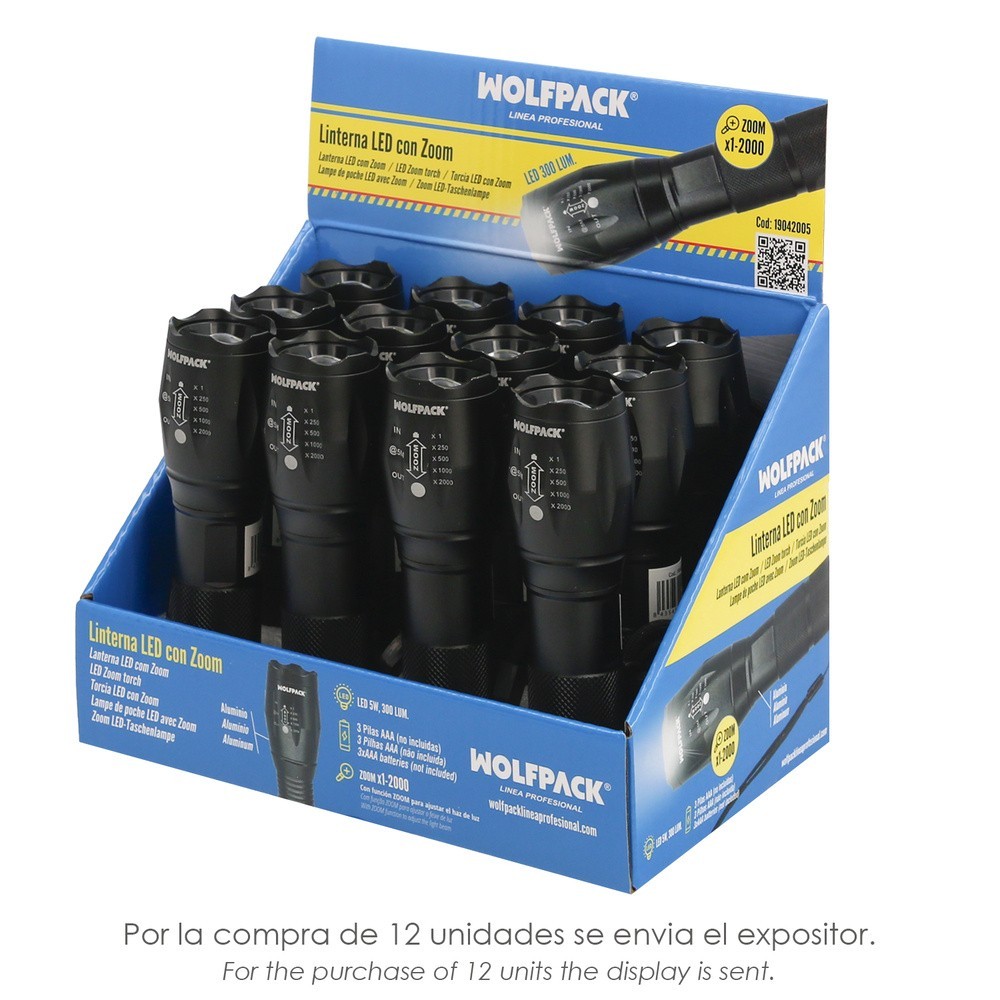 Linterna LED De Mano Aluminio A Pilas (3 AAA) 300 Lumenes 5 Watt, Con Zoom al por Mayor | Almacén de Ferretería