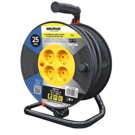 Extensible Industrial 4 Tomas 25 Metros 3 x 1,5 mm, con Protección Sobrecarga