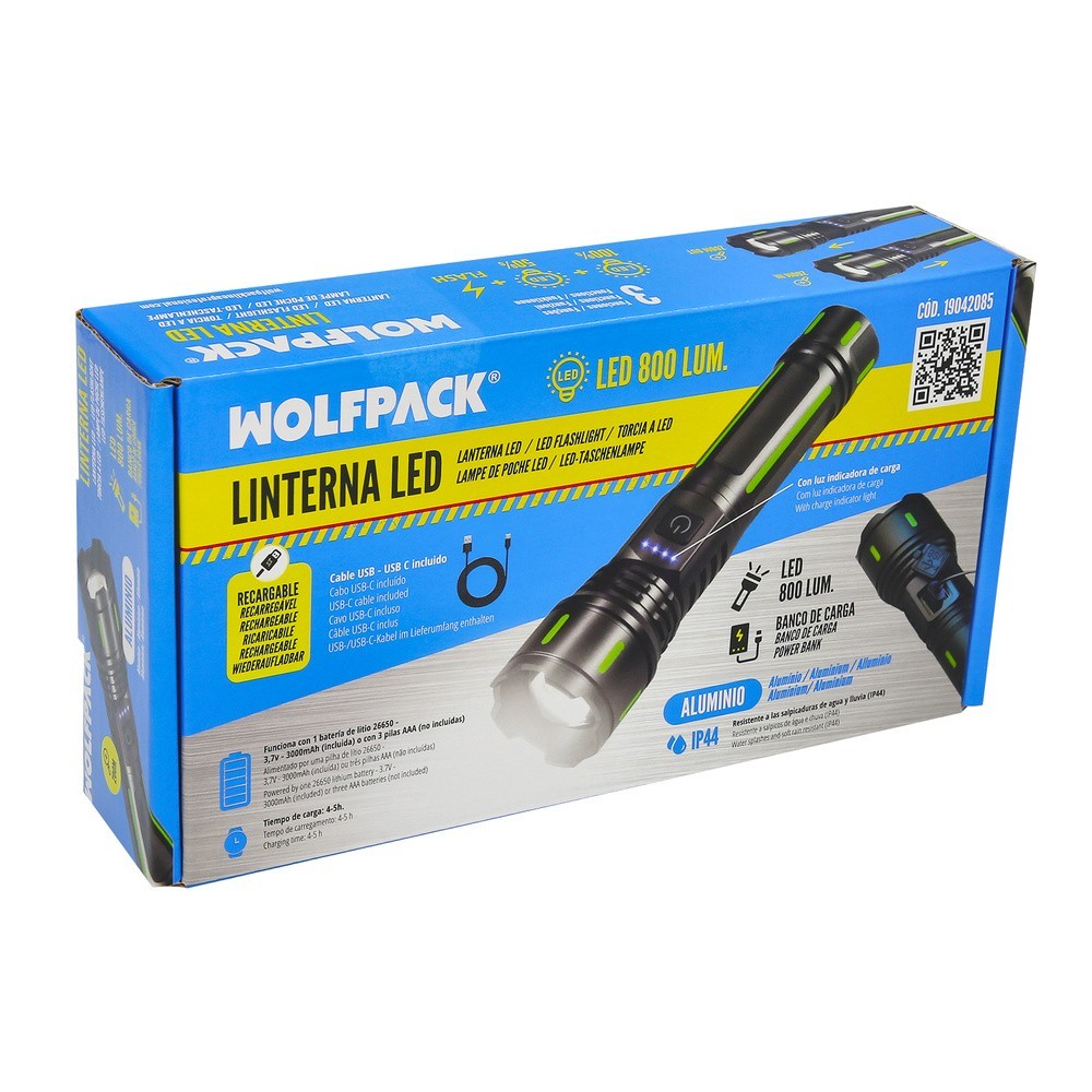 Linterna Led Aluminio Portatil Recargable 800 Lumenes al por Mayor | Almacén de Ferretería