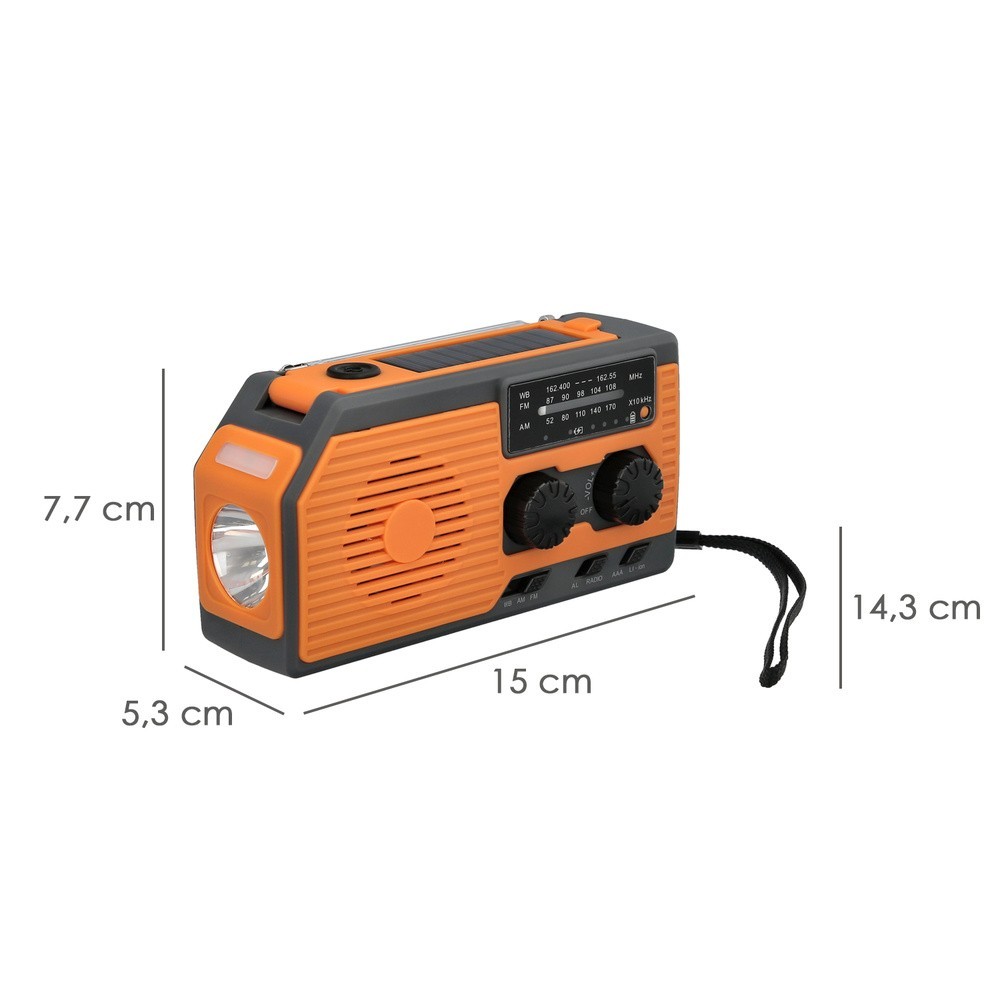 Linterna Led De Emergencia Solar Con Radio, Con Bateria, Carga Manual Dinamo al por Mayor | Almacén de Ferretería