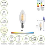 Bombilla Led Filamento Vela Rosca E14, 4,5 Watt, Equivale A 35 Watt, 470 Lumenes, Luz Neutra 4000º K, al por Mayor | Almacén de 