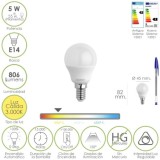 Bombilla Led Esferica Rosca E14, 5 Watt, Equivale A 55 Watt, 806 Lumenes, Regulable Luz Cálida (3000º K,) al por Mayor | Almacén