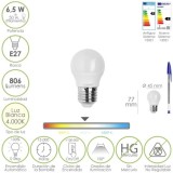 Bombilla Led Esfera Rosca E27, 6,5 Watt, Equivale A 50 Watt, 806 Lumenes, Luz Neutra 4000º K, al por Mayor | Almacén de Ferreter