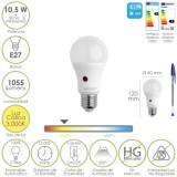 Bombilla Led Esfera Con Sensor Crepuscular, Rosca E27, 10,5 Watt, Equivale A 90 Watt, 1055 Lumenes, Luz Calida 3000º K, al por M