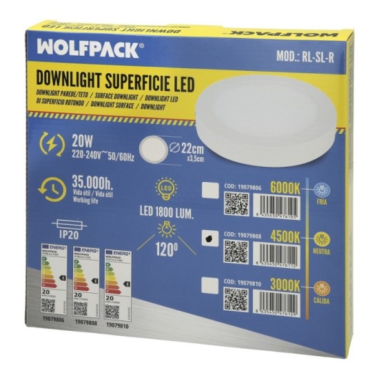 Downlight Superficie Led 20 Watt 1800 Lumenes 4500K al por Mayor | Almacén de Ferretería