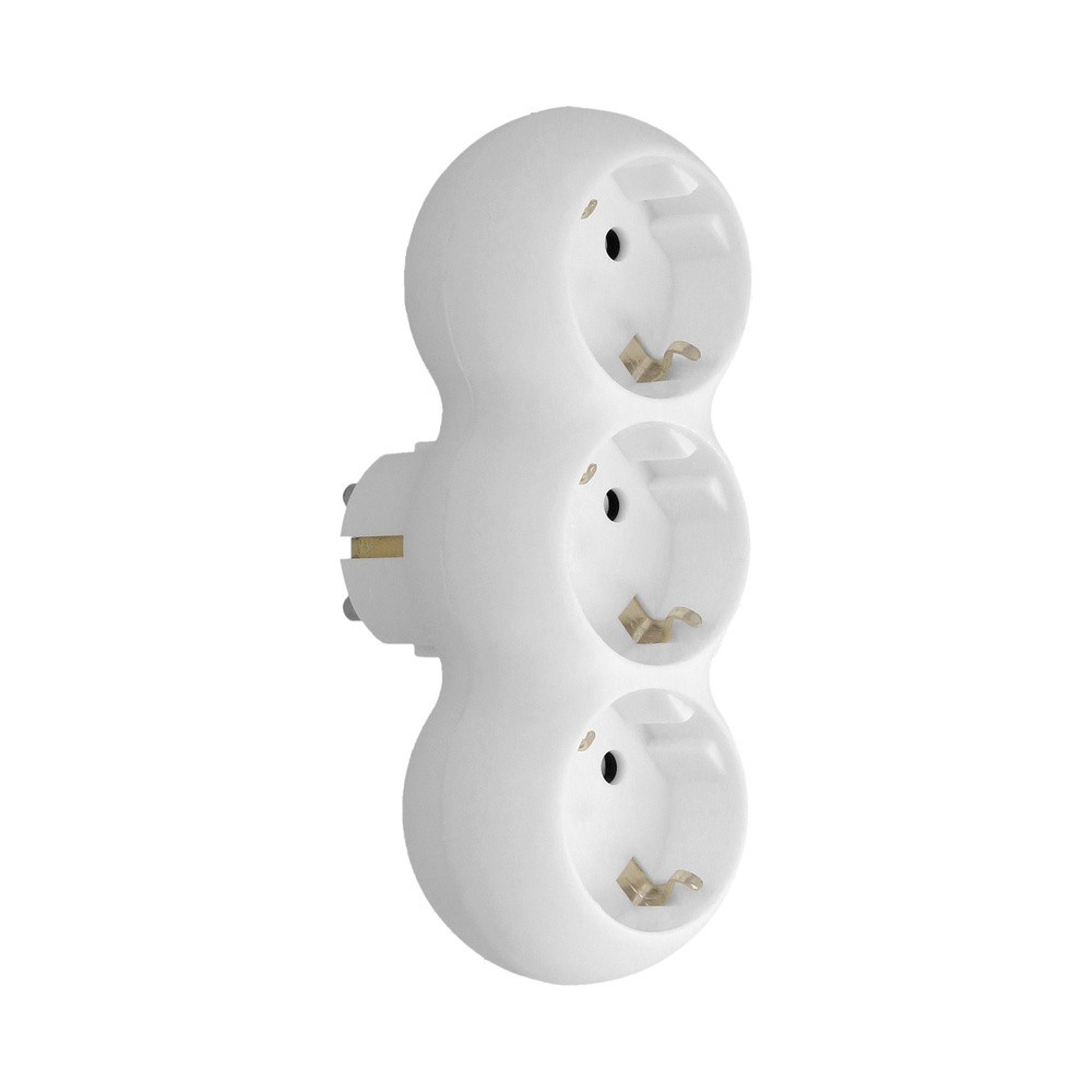 Adaptador Triple Schuko Recto 16A, 250V, al por Mayor | Almacén de Ferretería