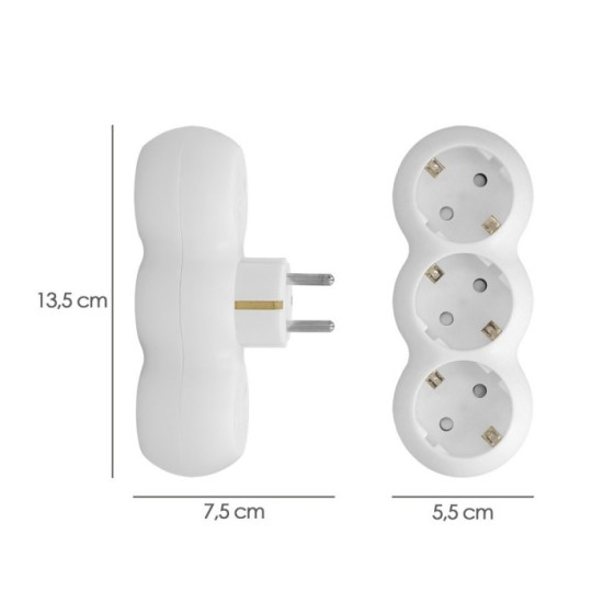 Adaptador Triple Schuko Recto 16A, 250V, al por Mayor | Almacén de Ferretería