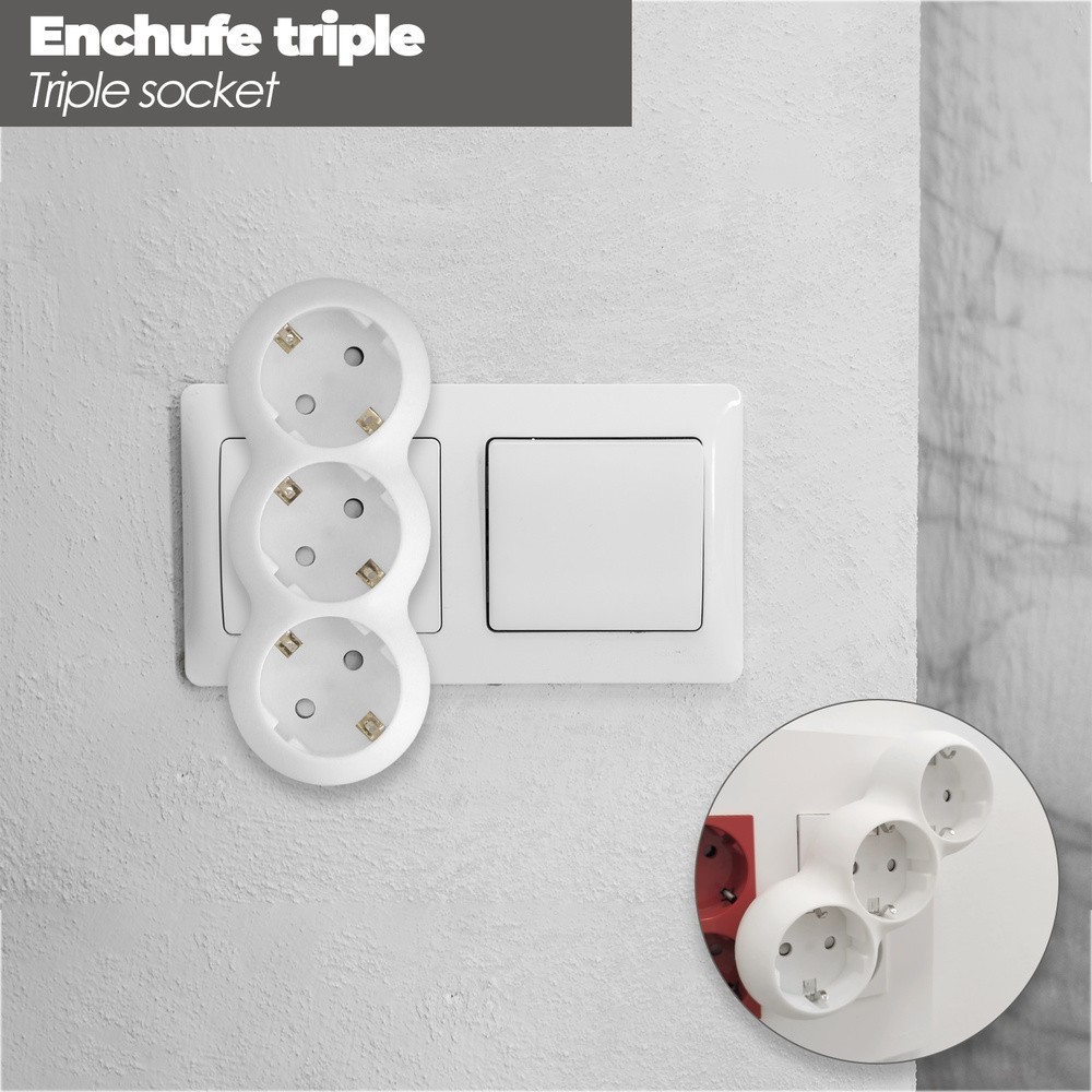 Adaptador Triple Schuko Recto 16A, 250V, al por Mayor | Almacén de Ferretería