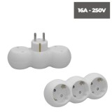 Adaptador Triple Schuko Recto 16A, 250V, al por Mayor | Almacén de Ferretería