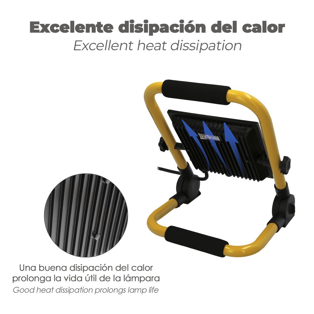 Foco Led Plano 50 Watt, Luz Blanca 4000º K IP 65 4000 Lumenes Con Asa de Transporte, Proyector Led Con Asa, Foco Led Trabajo al 