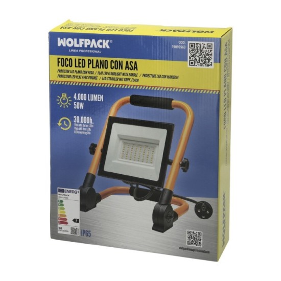 Foco Led Plano 50 Watt, Luz Blanca 4000º K IP 65 4000 Lumenes Con Asa de Transporte, Proyector Led Con Asa, Foco Led Trabajo al 