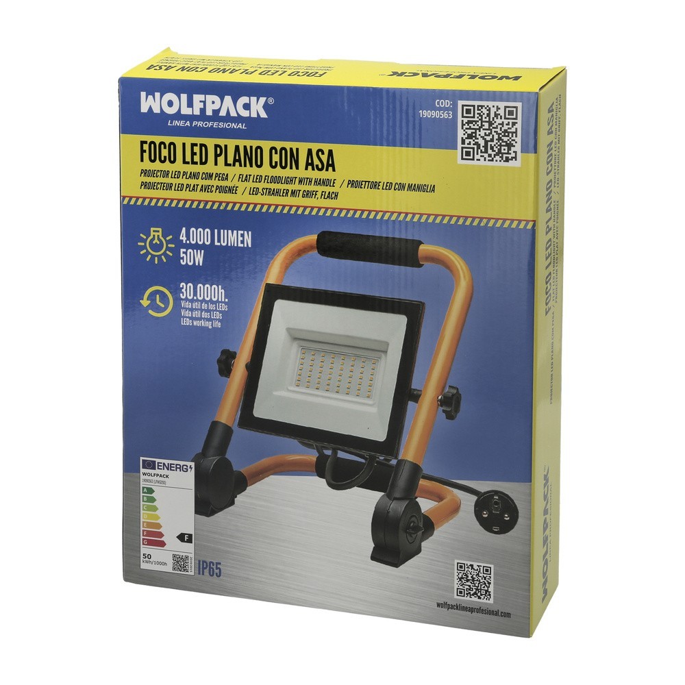 Foco Led Plano 50 Watt, Luz Blanca 4000º K IP 65 4000 Lumenes Con Asa de Transporte, Proyector Led Con Asa, Foco Led Trabajo al 