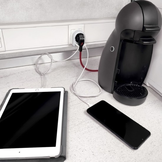 Enchufe / Adaptador Schuko Con 2 Tomas, USB A / C, Potencia Maxima 3680 W, Cargador Moviles, Cargador 2 Tomas, Adaptador Moviles