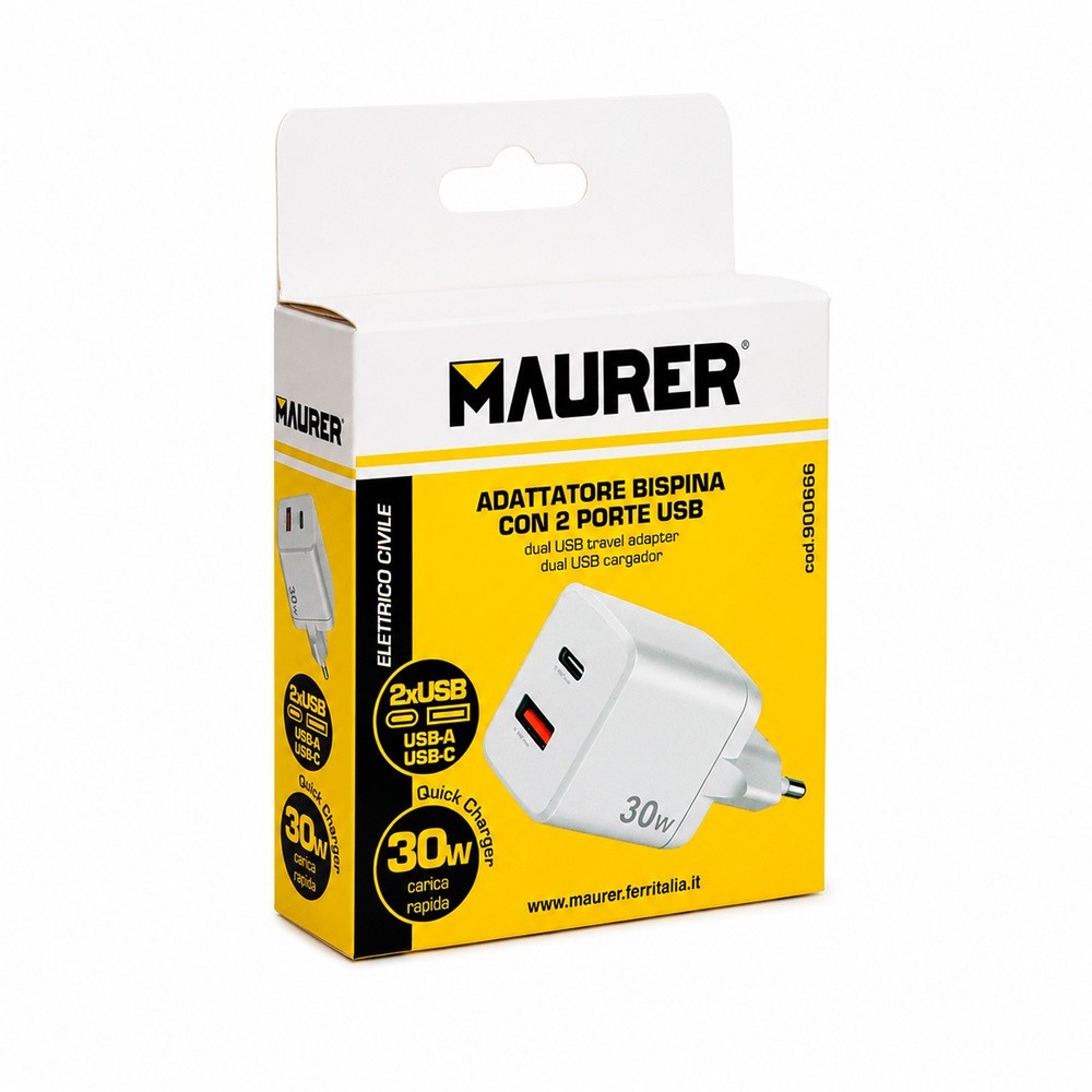 Cargador De Carga Rápida 30 W, Con Doble Puerto USB A y USB C al por Mayor | Almacén de Ferretería