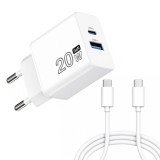 Cargador GaN 20 W, con puertos USB-A y USB-C, incluye cable USB-C a USB-C de 100 cm, al por Mayor | Almacén de Ferretería