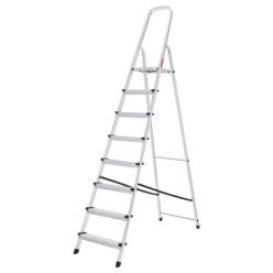 Escalera Aluminio 8 Peldaños Plegable, Uso doméstico, Antideslizante, Ligera y Resistente