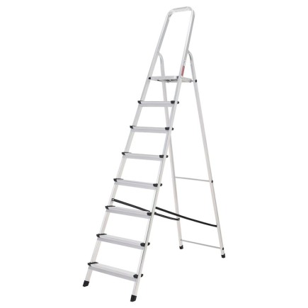 Escalera Aluminio 8 Peldaños Plegable, Uso doméstico, Antideslizante, Ligera y Resistente
