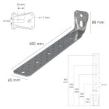 Soporte Para Madera Con Angulo Reforzado 65x88x450 mm, Conector Angular, Escuadra Fijación, Zapata Madera Soporte Pergola Madera