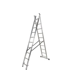 Escalera Aluminio 2 Tramos 7+7 Peldaños, Plegable, Antideslizante, Resistente
