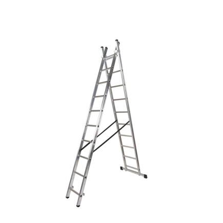 Escalera Aluminio 2 Tramos 7+7 Peldaños, Plegable, Antideslizante, Resistente