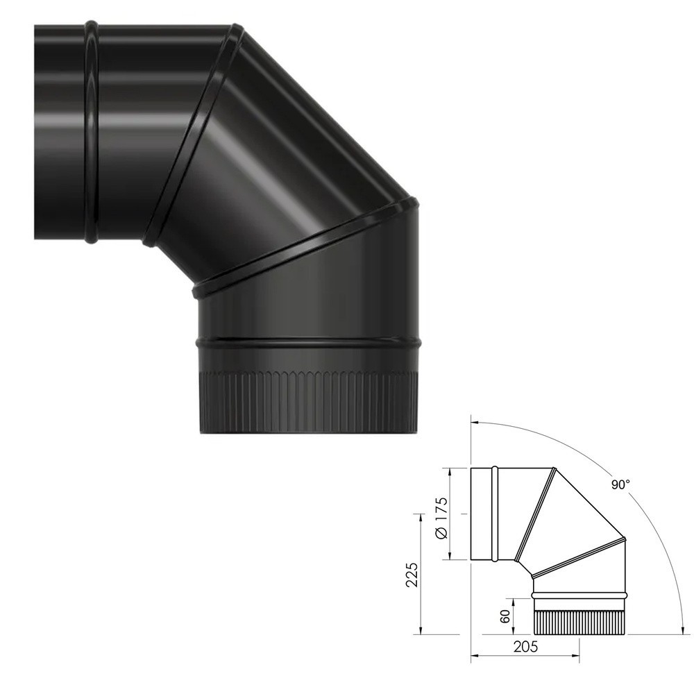 Codo Estufa Liso Vitrificado Negro Ø 175 mm, 90° al por Mayor | Almacén de Ferretería