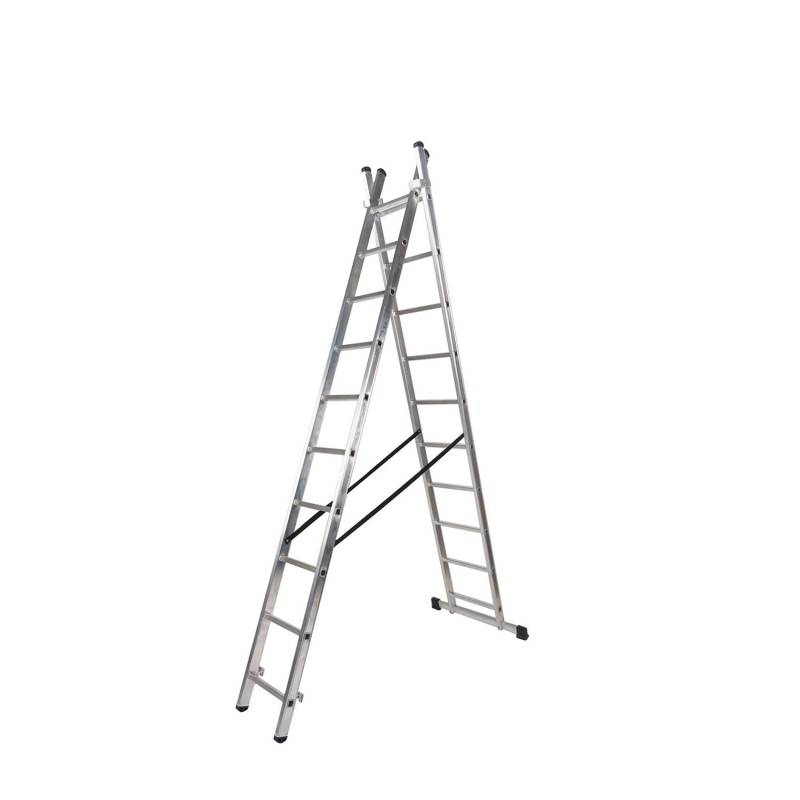 Escalera Aluminio 2 Tramos 9+9 Peldaños, Plegable, Antideslizante, Resistente