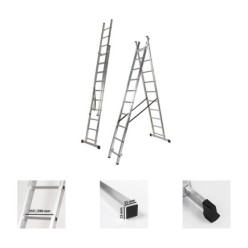Escalera Aluminio 2 Tramos 10+10 Peldaños, Plegable, Antideslizante, Resistente
