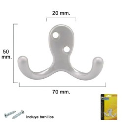 Gancho Doble Plata Mate Para Atornillar con tornillos incluidos,