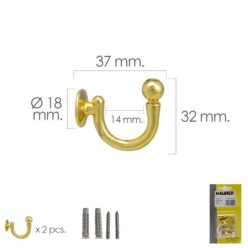 Gancho Latonado Atornillabe 37 mm, Con tacos y tornillos (Blister 2 piezas)