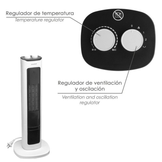 Calefactor Ceramico PTC Torre Efecto Llama 2000 Watt, Oscilante, Termoventilador Electrico al por Mayor | Almacén de Ferretería