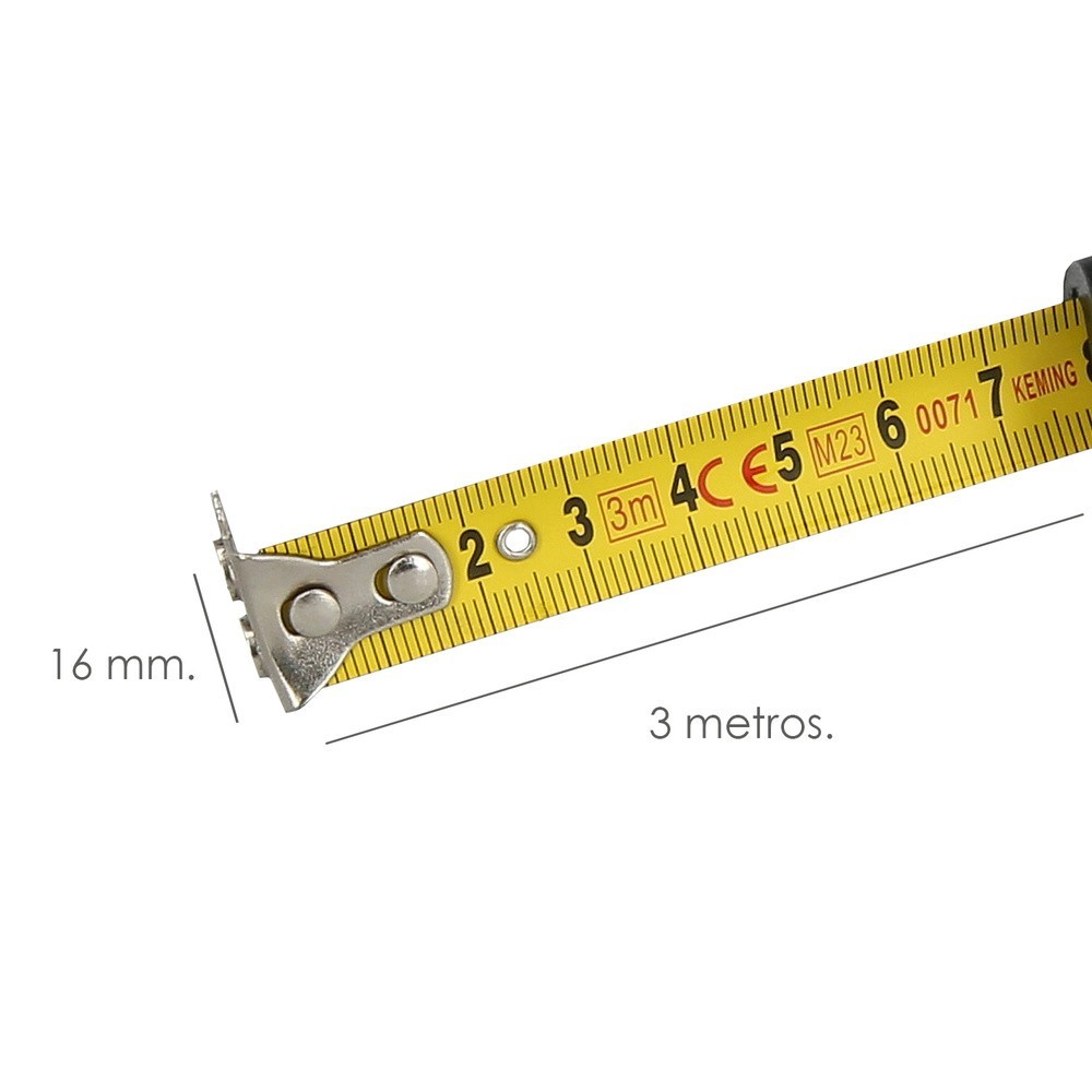Flexometro Sistema Autolock Con Freno Automatico Longitud 3 Metros Ancho Cinta 16 mm, Magnetico, Cinta Metrica Freno Automatico 