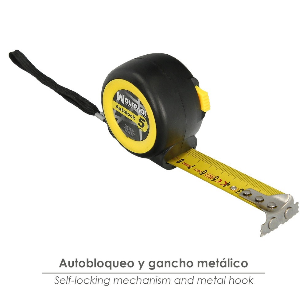 Flexometro Sistema Autolock Con Freno Automatico Longitud 5 Metros Ancho Cinta 25 mm, Magnetico, Cinta Metrica Freno Automatico 