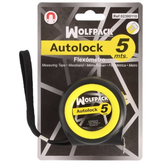 Flexometro Sistema Autolock Con Freno Automatico Longitud 5 Metros Ancho Cinta 25 mm, Magnetico, Cinta Metrica Freno Automatico 