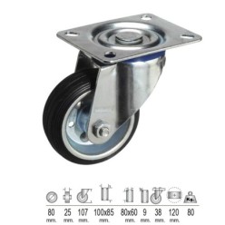 Rueda Industrial Goma Negra Placa   80 mm,