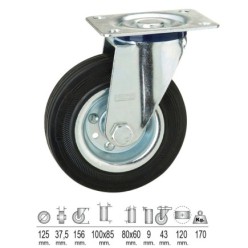 Rueda Industrial Goma Negra Placa  125 mm,