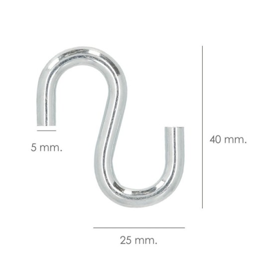 Gancho "S" Hierro Zincado  40 mm,   "Uso Doméstico" al por Mayor | Almacén de Ferretería