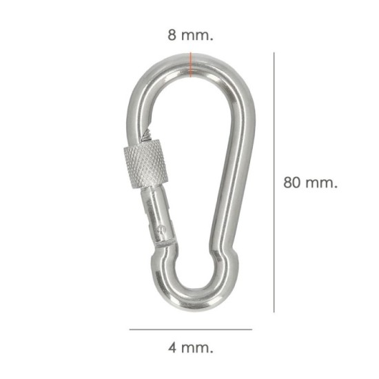 Mosqueton Bombero Inoxidable Con Seguro  80x8 Uso domestico al por Mayor | Almacén de Ferretería