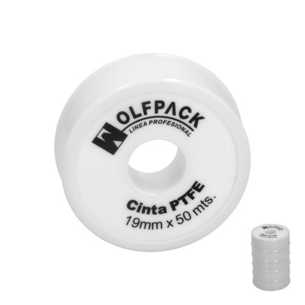 Cinta PTFE Wolfpack 19 mm, x 50 m, Grueso, (Paquete de 5 Rollos)