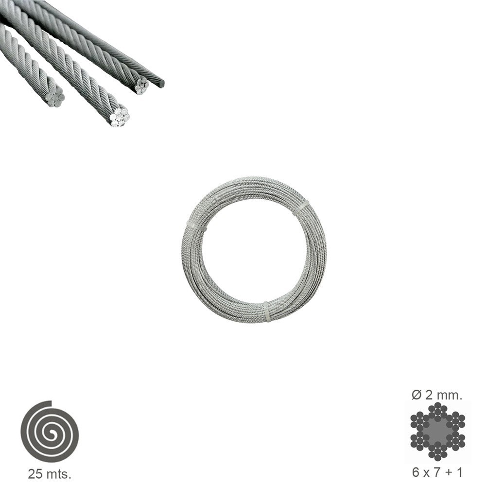 Cable Galvanizado   2 mm, (Rollo 25 Metros) No Elevacion al por Mayor | Almacén de Ferretería