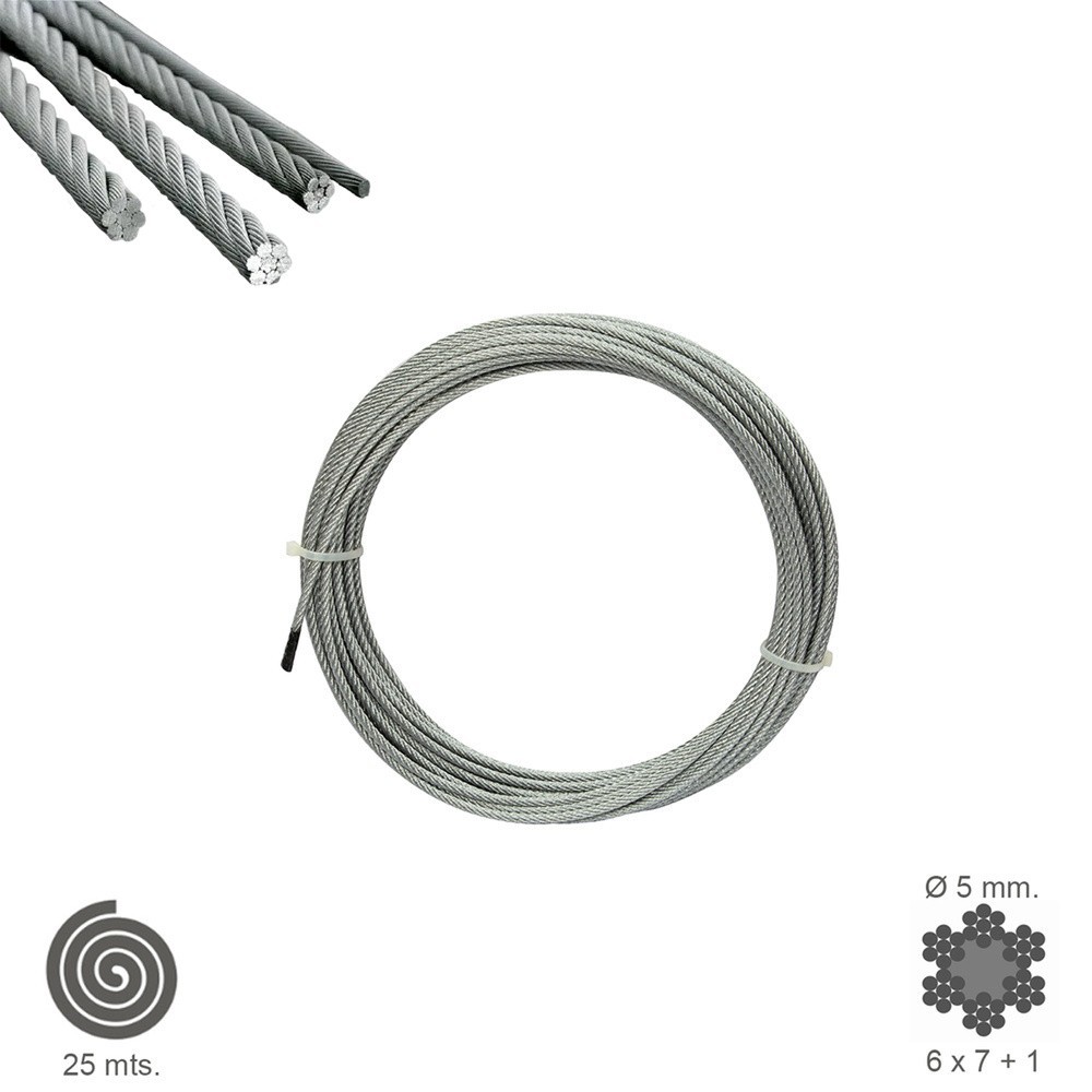 Cable Galvanizado   5 mm, (Rollo 25 Metros) No Elevacion al por Mayor | Almacén de Ferretería